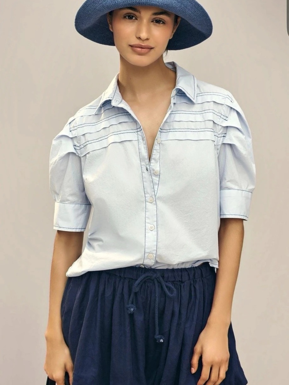 Pilcro Short-Sleeve Yoke Shirt Blue